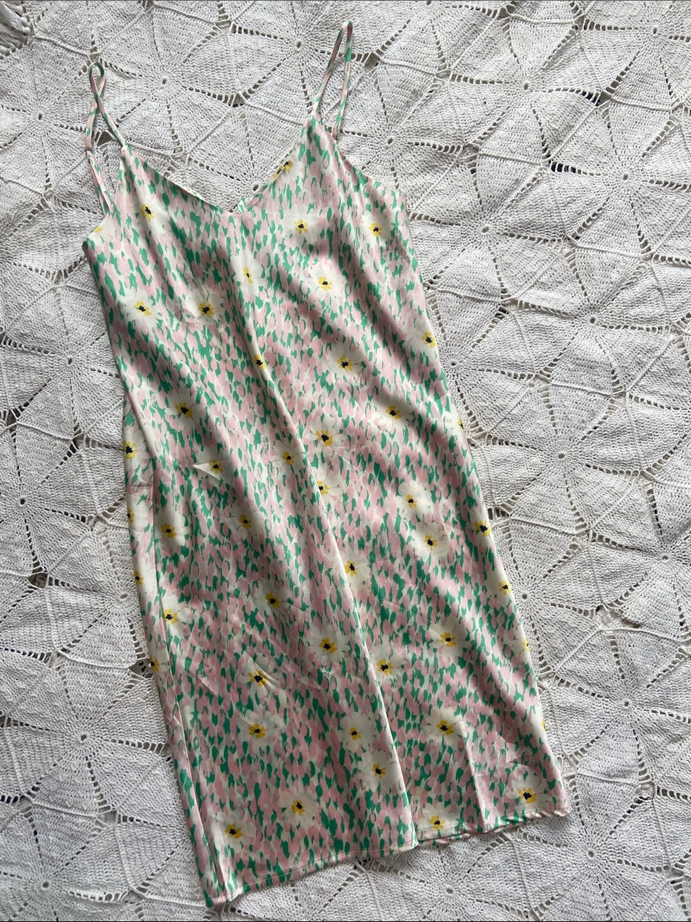 Timing Pink Floral Satin SlipDress NWT L